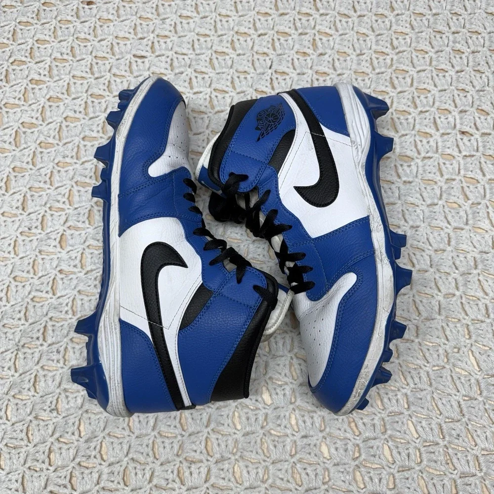 Nike Air Jordan 1 Mid TD Football Cleats Men's Size 12 Royal Blue Black FJ6805